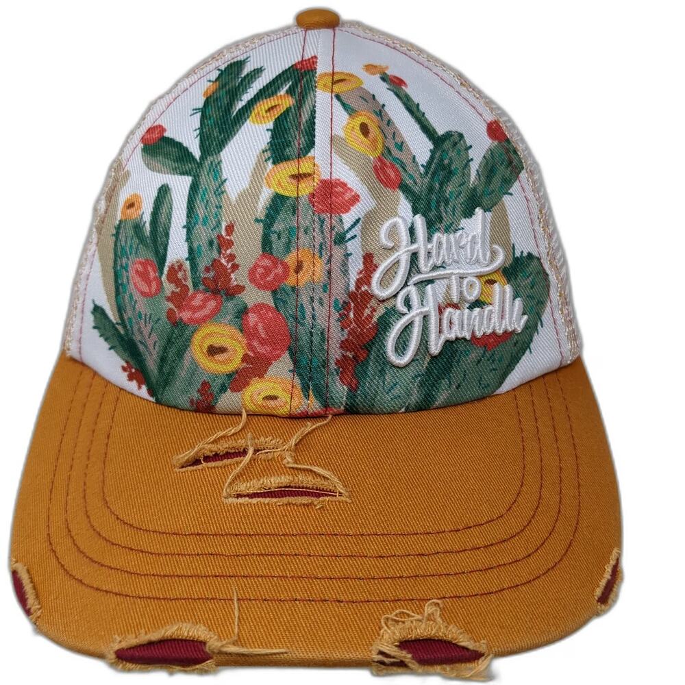 Shyanne Baseball Cap Orange One Size Hard To Handle Distressed Cactus Mesh Hat